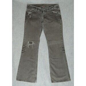 VTG River Island Bootcut Jeans Brown Denim Distressed Rhinestones Womens Size 14